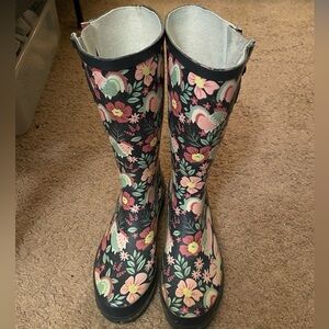 Western Chief Floral Rain Boots - Black and Pink